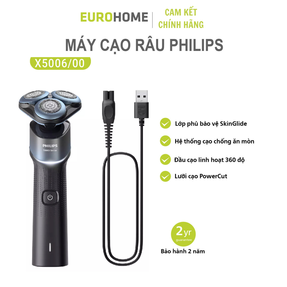 Máy cạo râu khô và ướt Philips X5006/00, an toàn cho da, bảo hành 2 năm toàn quốc - Hàng chính hãng