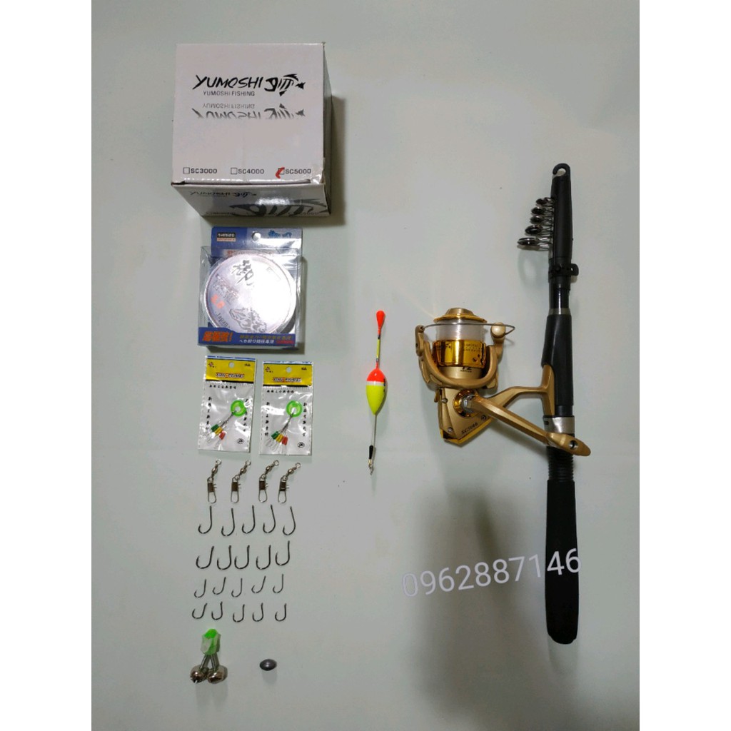 Combo cần câu rút đút cốp 2m1 +máy 5000 đầy mạnh mẽ+toàn bộ phụ kiện như hình