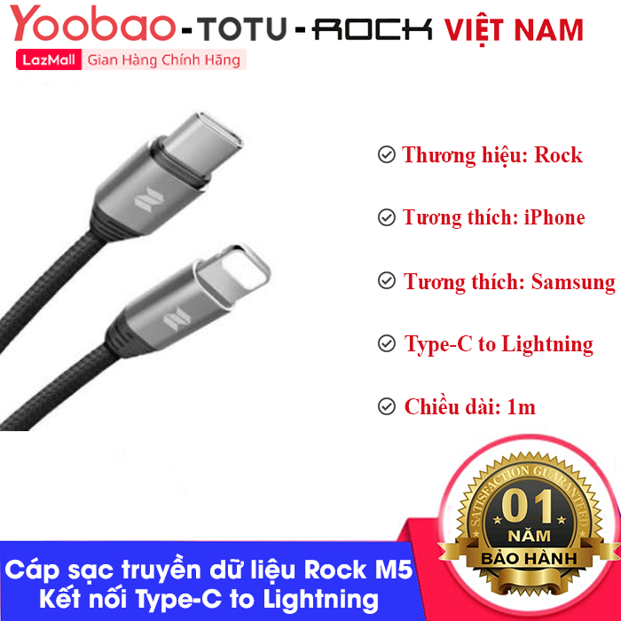 Cáp sạc truyền dữ liệu Rock M5 Type-C to Lightning chiều dài 1m - Phân phối bởi Rock Việt Nam