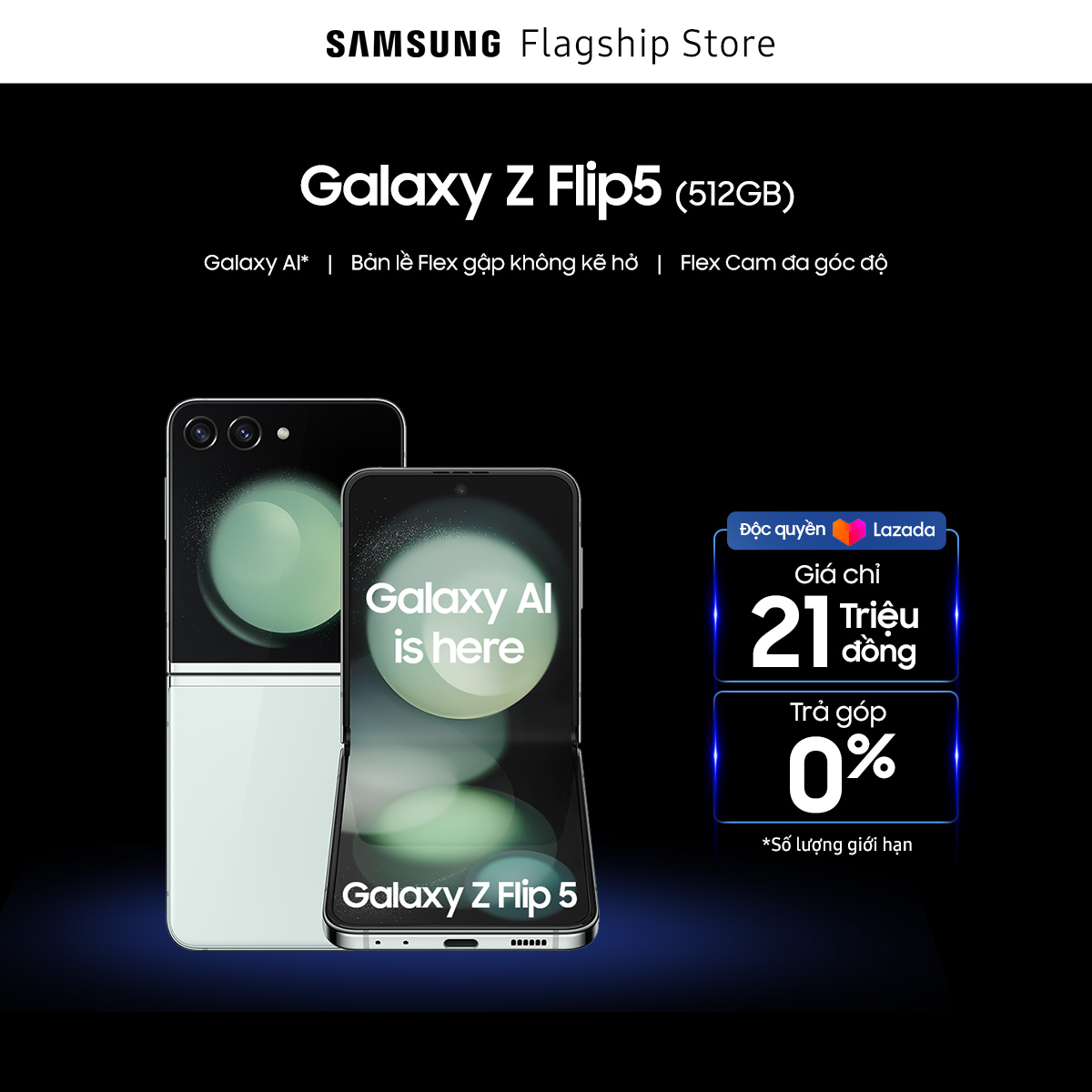 [SIÊU SALE TỪ 20H 1.2] Điện thoại Samsung Galaxy Z Flip5 5G, Điện thoại AI, Bản lề Flex gập không kẽ hở, Flex cam đa góc độ