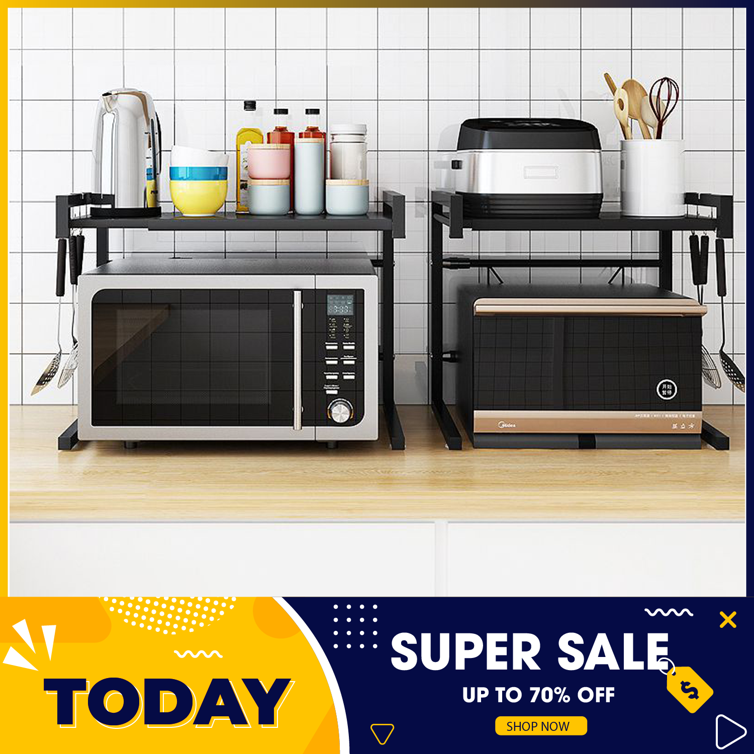 Kệ Để Lò Vi Sóng 2 Tầng Khung Thép - Kệ để đồ nhà bếp - kệ để đồ nhà bếp tiện lợi, chịu lực cao, dễ dàng lắp ráp, Kệ lò vi sóng 2 tầng tiết kiệm diện tích bếp