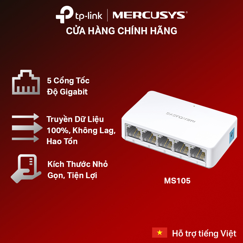 Bộ Chia Tín Hiệu Để Bàn Mercusys MS105 5 Cổng Switch Port 10/100Mbps