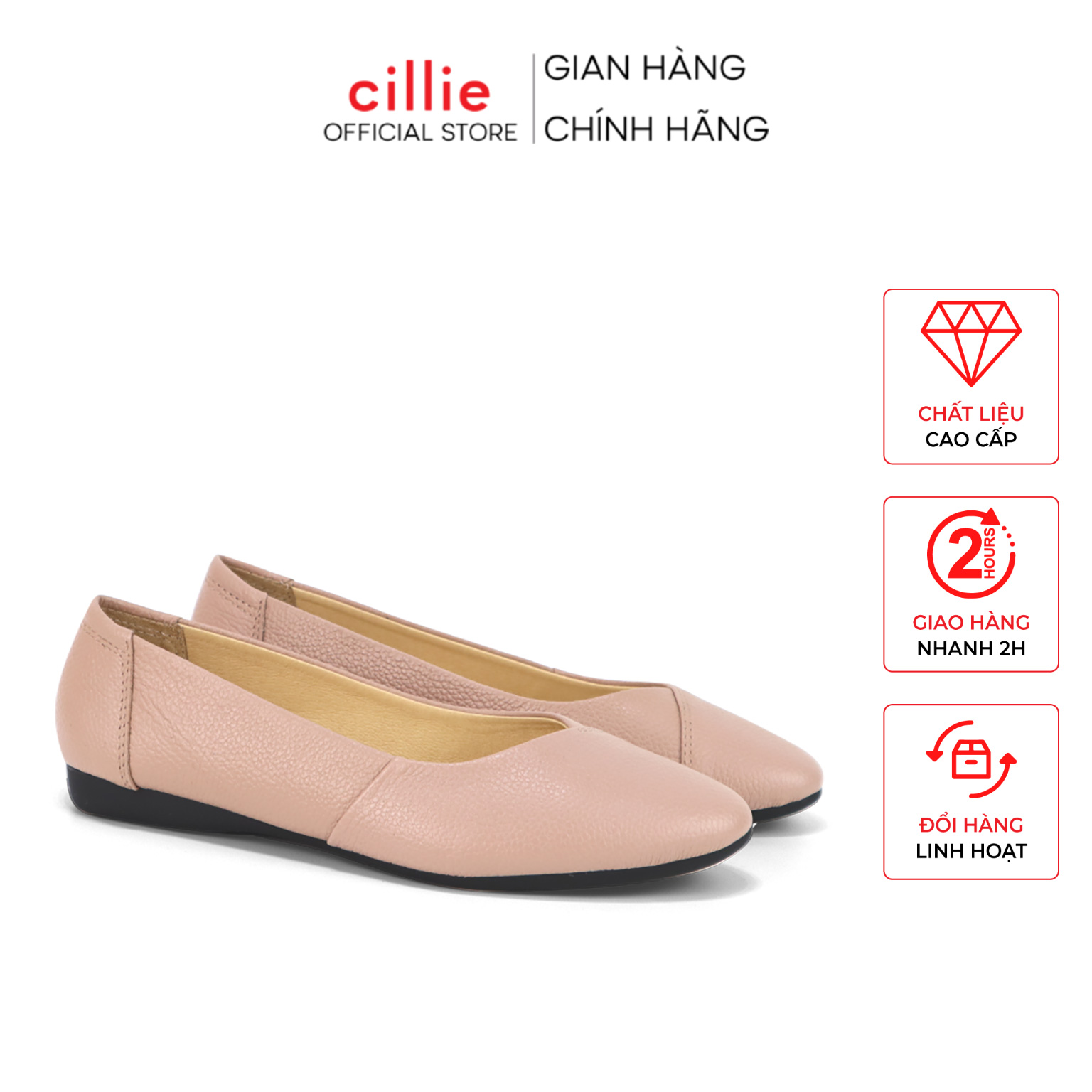 Giày búp bê mũi nhọn da thật Cillie 1122