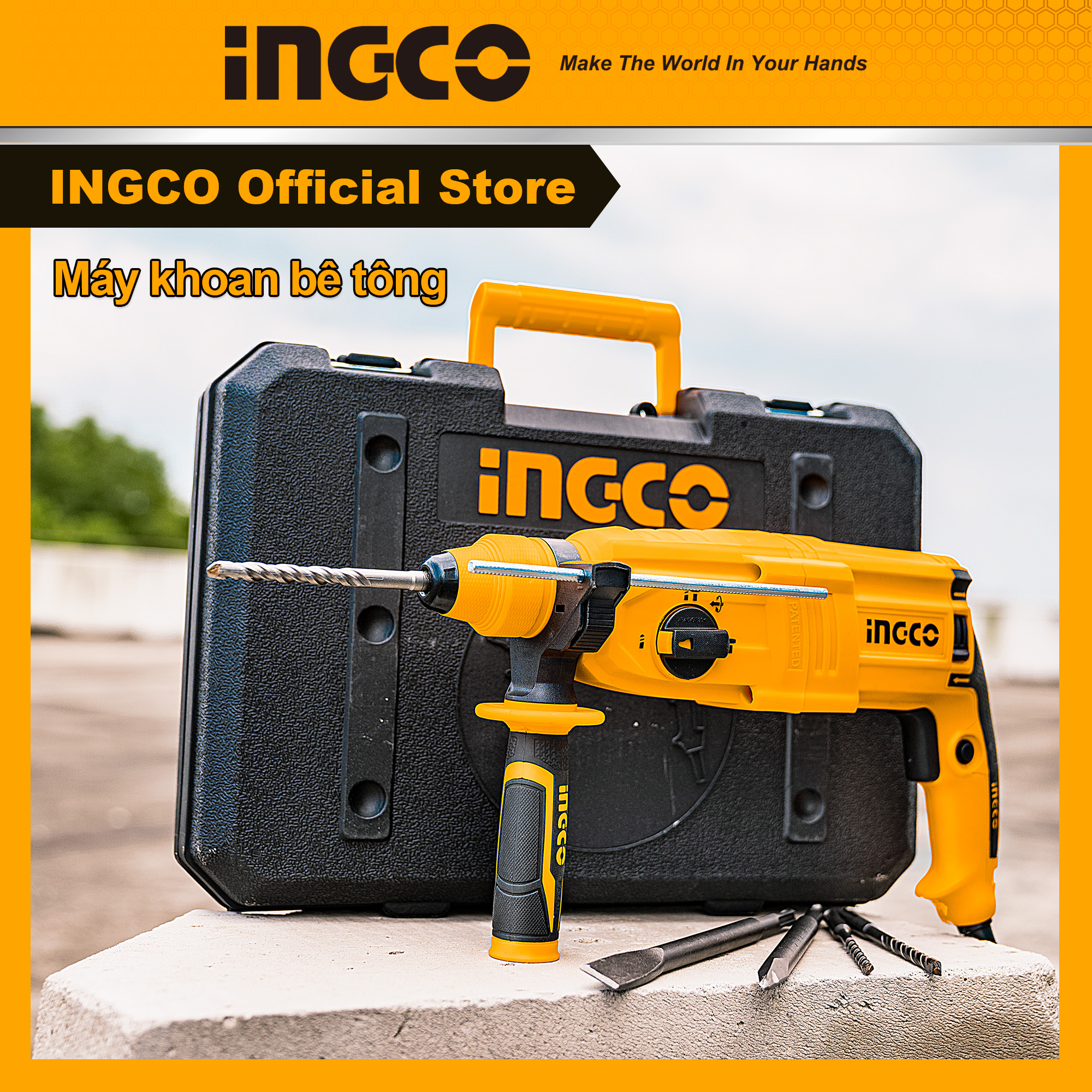 Máy khoan bê tông 3 chức năng có búa ingco rgh9028 công suất 800w