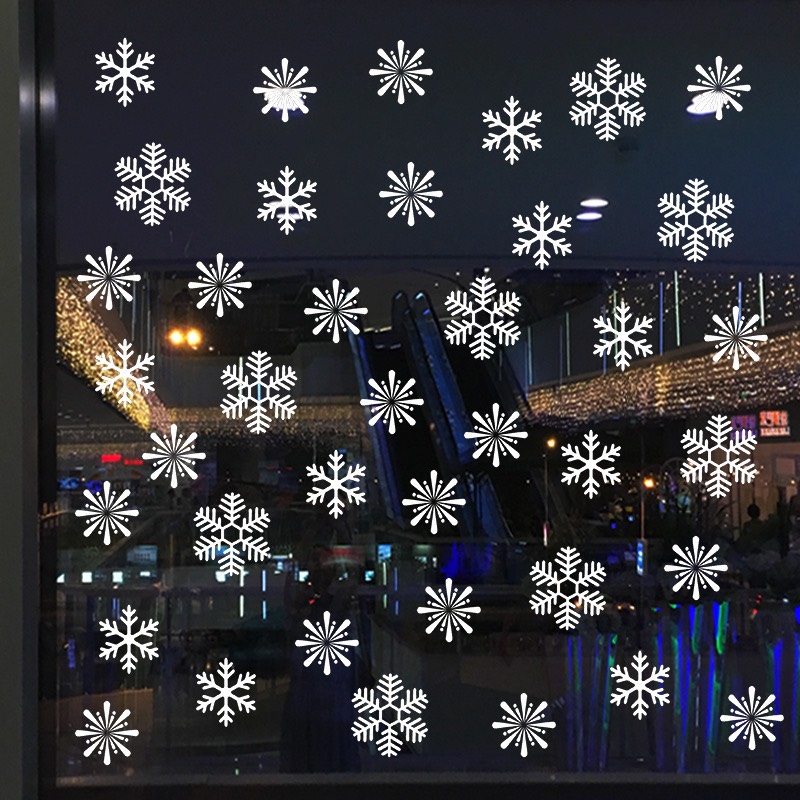Decal trang trí mùa giáng sinh noel - dán kính tĩnh điện hoa tuyết trắng