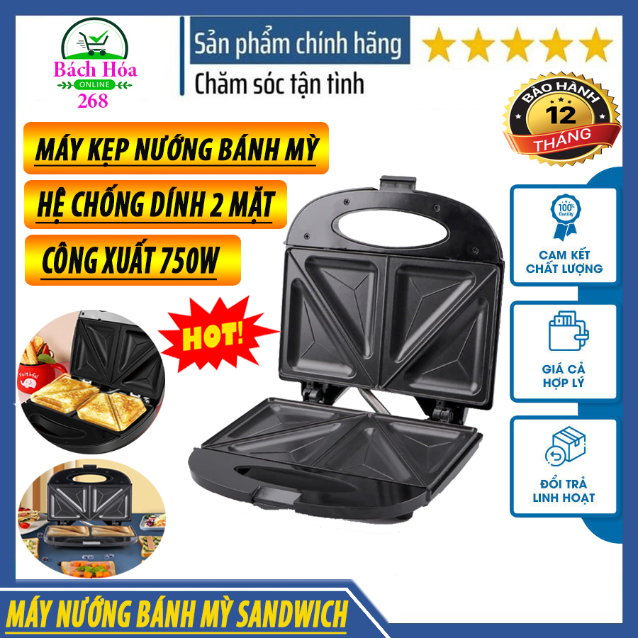 Máy kẹp nướng bánh mì, máy kẹp nướng bánh 750w hệ thống nhiệt 2 mặt, ép kẹp nướng bánh mì, Máy nướng bánh mì đa năng, Máy kẹp nướng bánh mì chống dính cao cấp, bếp nướng điện, Máy nướng bánh mì mini