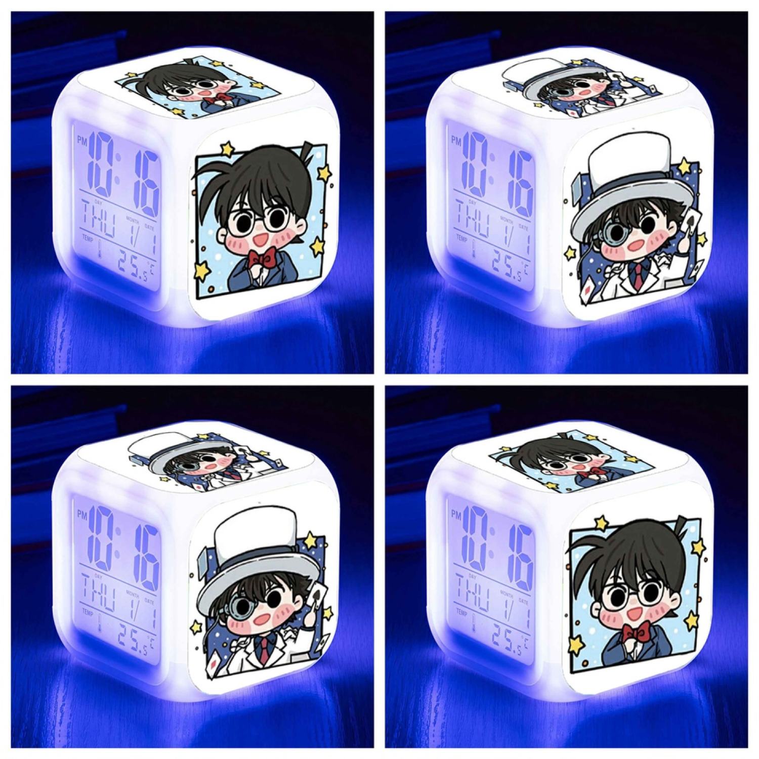 Đồng hồ báo thức để bàn in hình CONAN KAITO KID Thám tử lừng danh anime chibi LED đổi màu