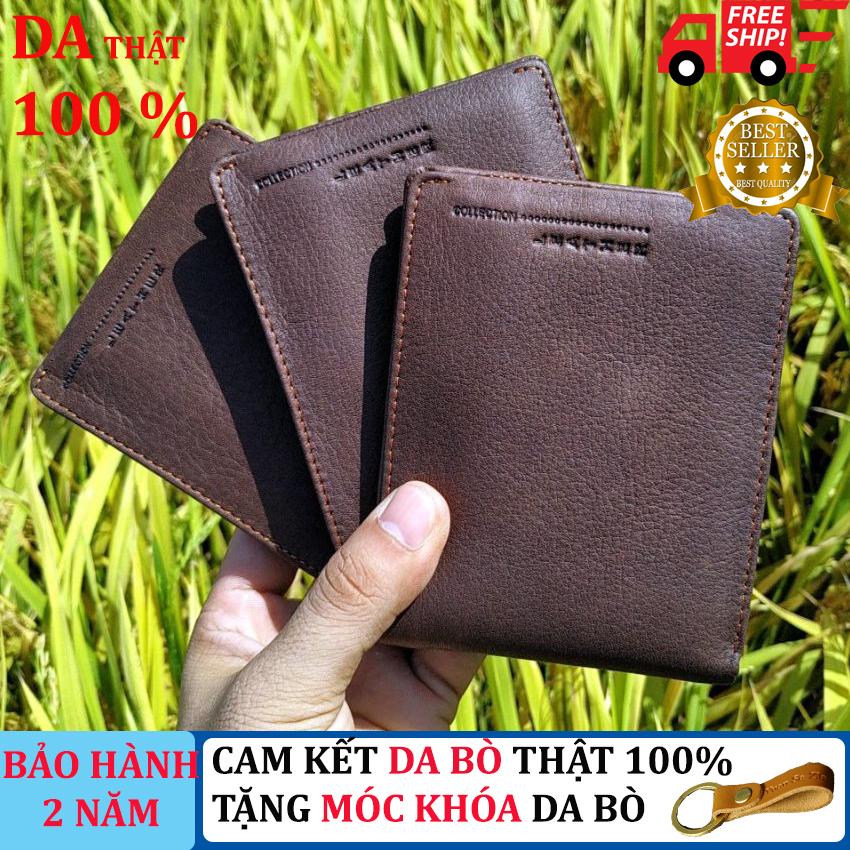 Ví da sáp Leather, Ví da nam ngang, Bóp nam da bò tặng móc khóa da bò