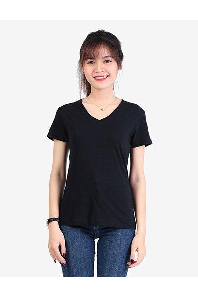 Áo thun trơn nữ cổ tim UNIU màu đen