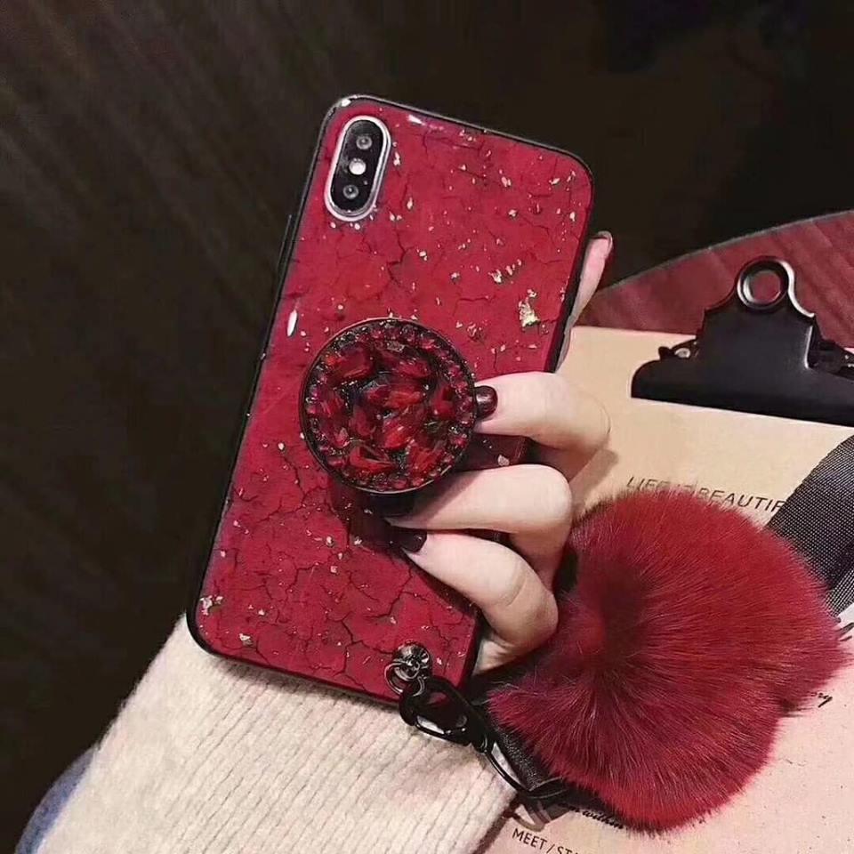 Ốp đá ngọc bích bông kèm pop iphone x/ xs