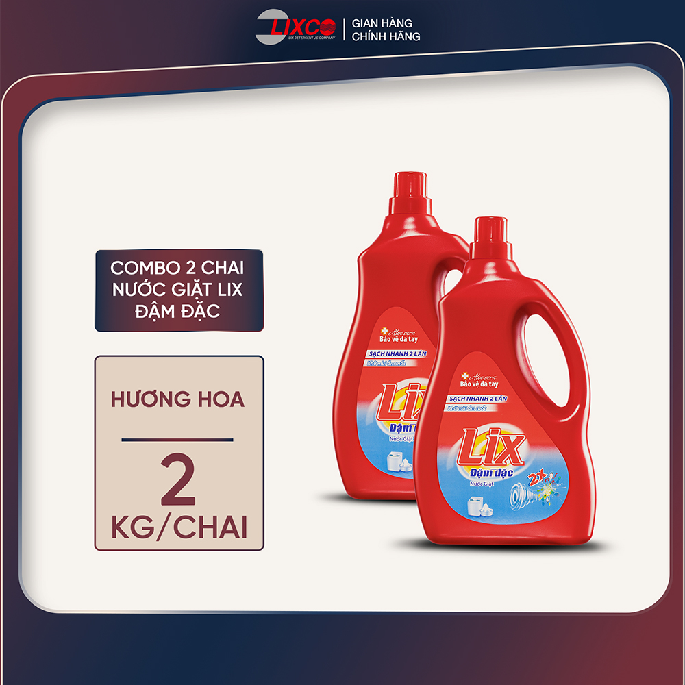 Combo 2 chai nước giặt Lix đậm đặc hương hoa 2Kg x 2 chai - Nước giặt tẩy đánh bay mọi vết bẩn thơm hương lưu giữ lâu 2C- NG201 - Lixco Việt Nam