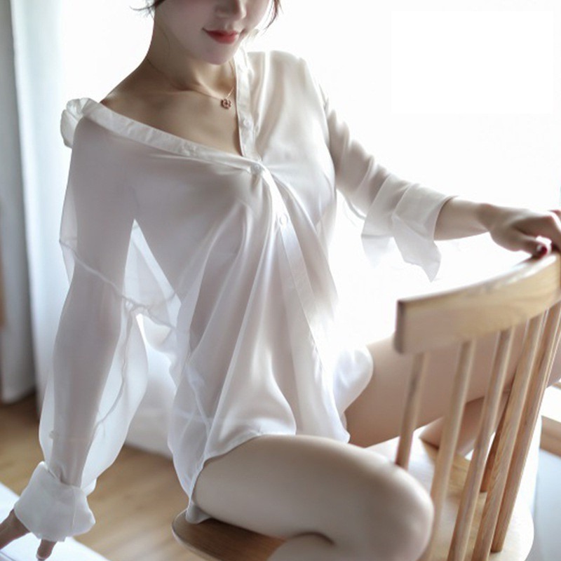 🍁🍁🍁áo ngủ sơ mi voan xuyên thấu 5015 cosplay🍁🍁🍁