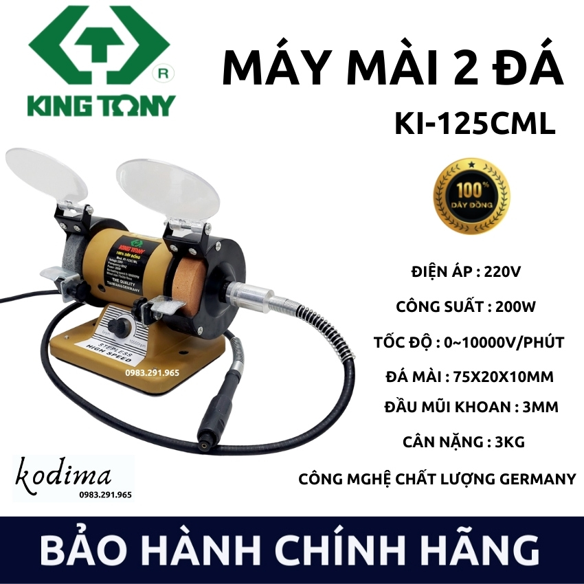 [Tặng kèm 10 viên đá]Máy mài hai đá đa dụng Kingtony , máy mài 2 đá KI-125CML kèm dây khoan