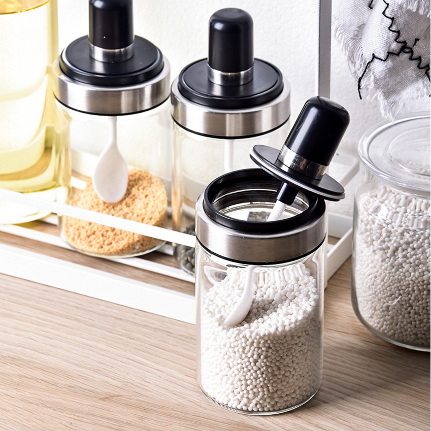 ( SIÊU RẺ ) HŨ ĐỰNG GIA VỊ ĐỂ BẾP CAO CẤP TIỆN LỢI - LỌ THỦY TINH - HŨ THUỶ TINH ĐỰNG GIA VỊ NHÀ BẾP KÈM MUỖNG MÚC MẪU MỚI