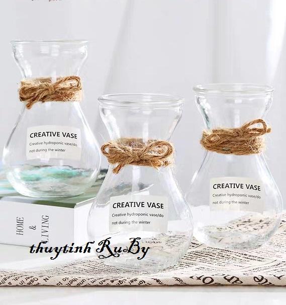 Combo 3 Bình Bông Lọ Hoa Thủy Tinh LOE, Lọ Trồng Cây Trầu Bà, Lọ Cây Tiên Ông, Chậu Cây Thủy sinh, Tặng Dây Dừa Buộc Nơ Dài 400Cm