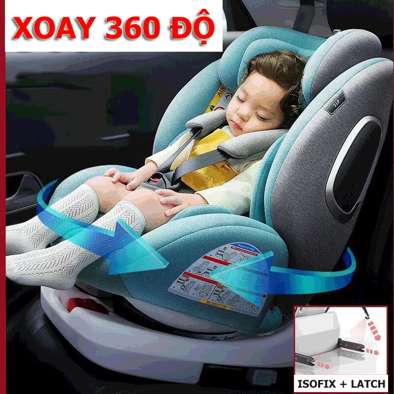 Ghế ô tô cho bé 2 chiều HAPPY BE ISO 9001 xoay 360 độ điều chỉnh 4 tư thế từ nằm tới ngồi và điều chỉnh độ cao 7 cấp cho bé từ 0-12 tuổi