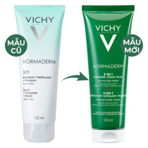 Vichy Kem Tẩy Tế Bào Chết 3 Tác Dụng Vichy Normaderm 3in 1 Scrub + Cleanser + Mask 125ml