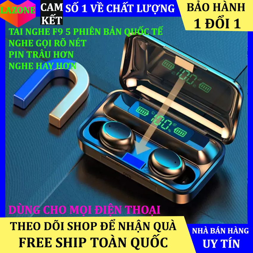 Tai nghe bluetooth không dây BTH F9 5 TWS , tai nghe bluetooth 5.0 F9 pro max chống nước chống bụi, âm thanh vòm 9D chống ồn, mic HD nghe gọi rõ nét, tai nghe pin trâu dùng cho mọi điện thoại