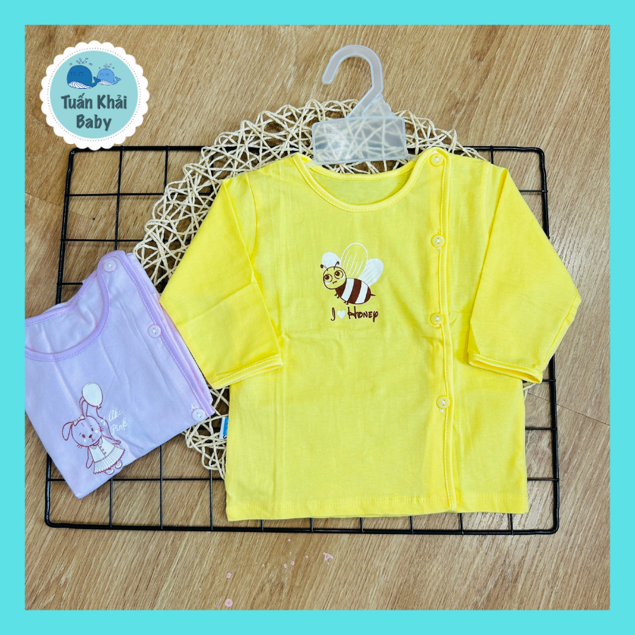 Túi 2 cái áo sơ sinh tay dài cài nút lệch thái hà thịnh - size 1,2,3 cho bé sơ sinh -9kg