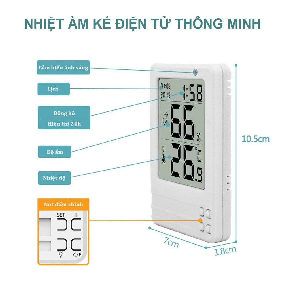 Nhiệt ẩm kế điện tử thông minh 4 trong 1 cảm biến tự sáng độ chính xác