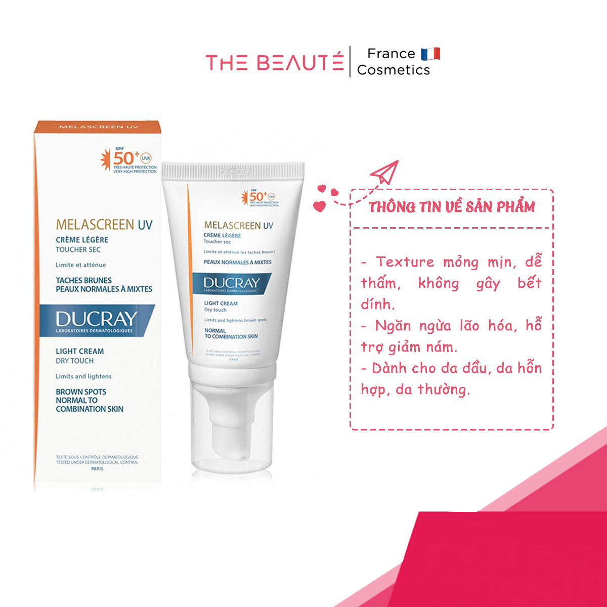 Kem Chống Nắng Ducray Melascreen UV Light Cream SPF50+ Hỗ Trợ Giảm Nám - Dành Cho Mọi Loại Da