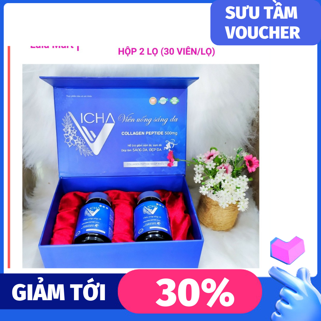 [HCM]Viên Uống Sáng Da Collagen Vicha Viên Uống Collagen Làm Trắng Da Tươi Sáng Rạng Ngời- Hộp 2 Lọ (30 Viên/Lọ)- Lala Mart