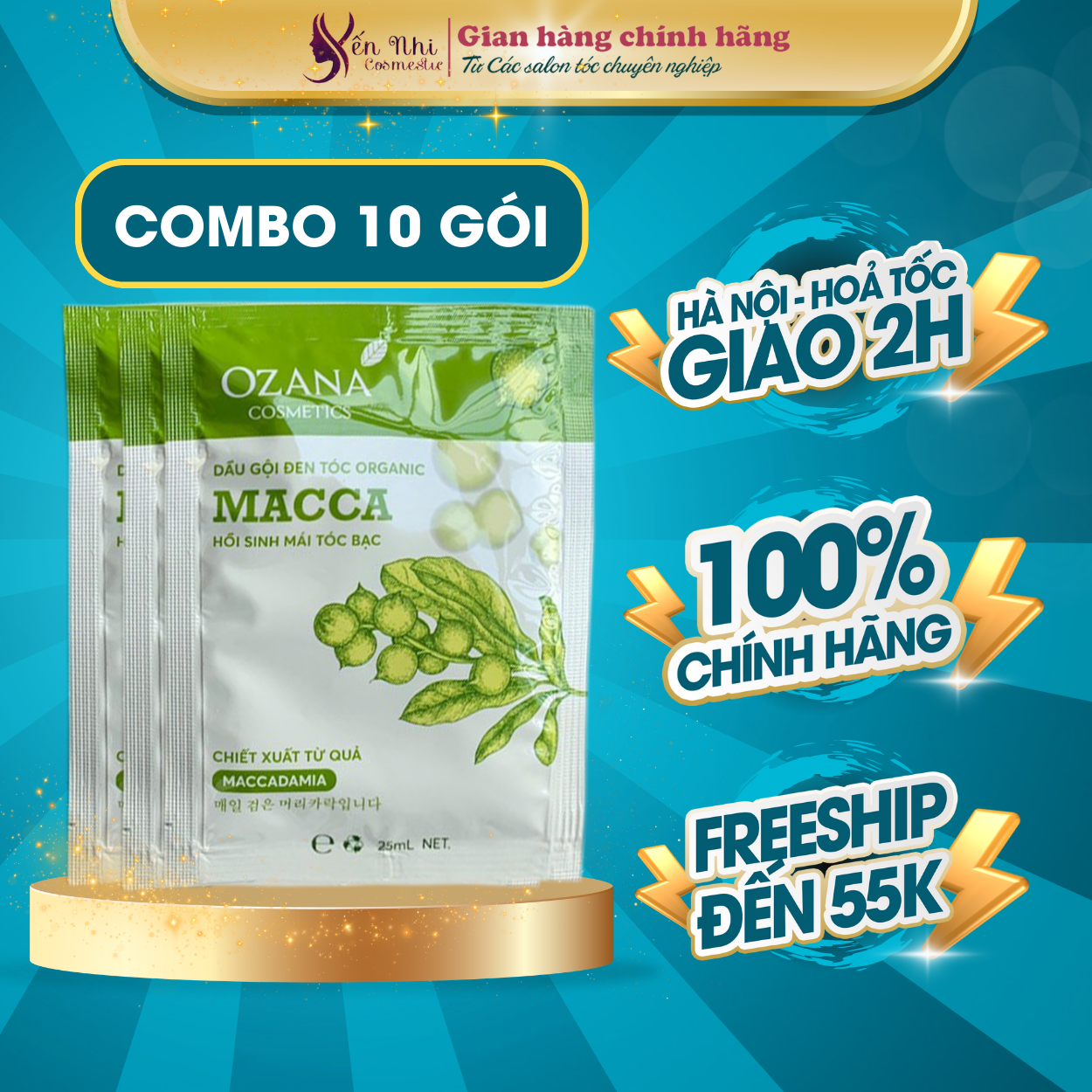 [ Combo 10 gói ] Dầu gội đen tóc ozana dầu gội phủ bạc nhân sâm thảo mộc, Mỹ phẩm tóc yến nhi DG28