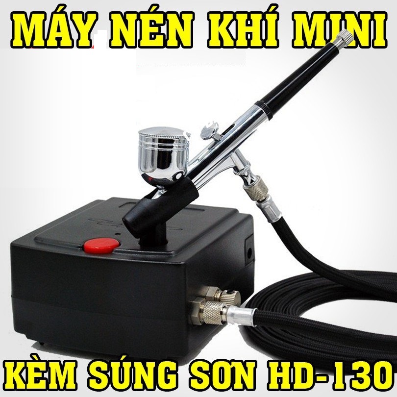 Máy nén khí mini kèm súng phun sơn Airbrush HD-130 - Máy phun sơn mini
