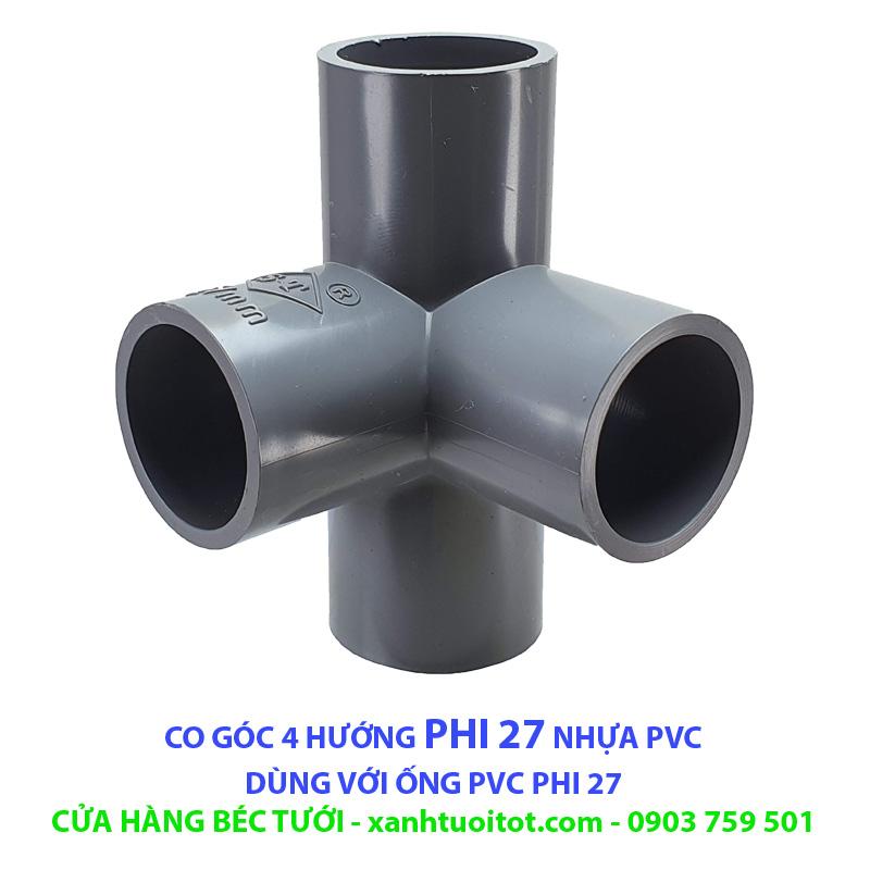 Bộ 10 CO GÓC 4 HƯỚNG PHI 27 NHỰA PVC - DÀY 3 MM