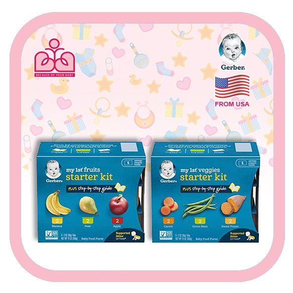 Set 6 hũ Trái cây rau củ nghiền Gerber cho bé từ 4 tháng tuổi date từ 11/2021 - Set 6 hũ trái cây