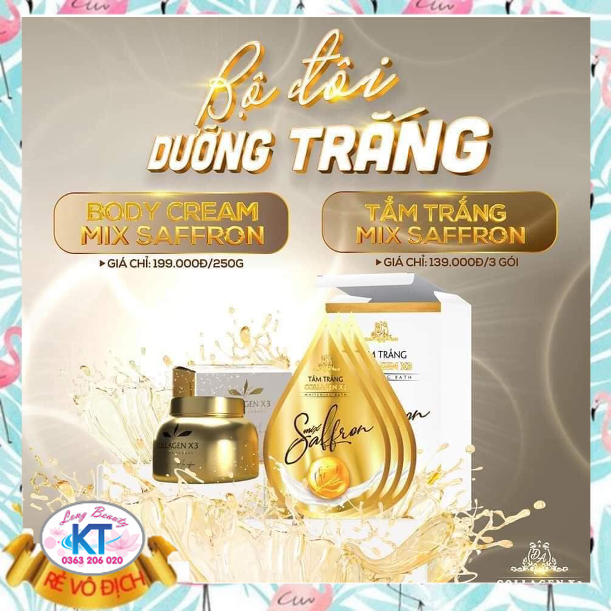 Combo 2 sản phẩm kem body Luxury x3 và Tắm trắng saffon x3 Đông Anh