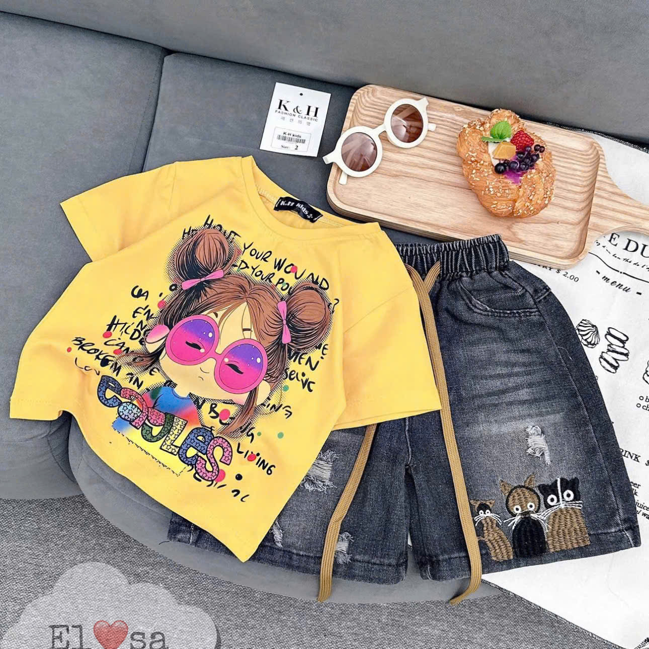 Embroidered Cow Print - Pink and Yellow for Super Cute Girls from 10-40kg Annakids - 3