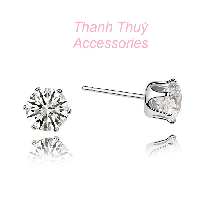 Bông tai nữ đá trắng khuyên tai nụ đơn giản nữ tính bông tai nụ