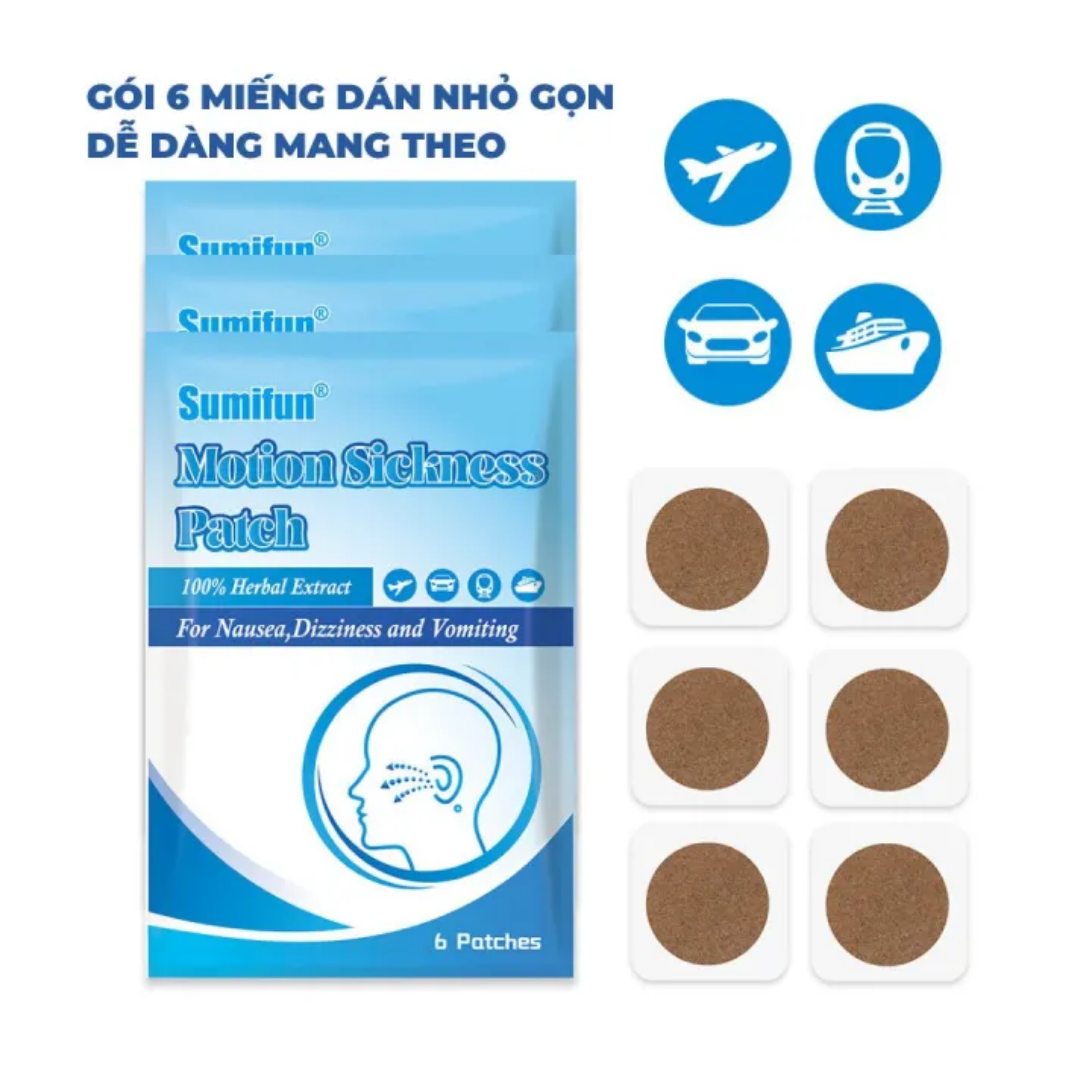 Miếng dán chống say xe chống buồn nôn cho mọi chuyến đi 6 miếng