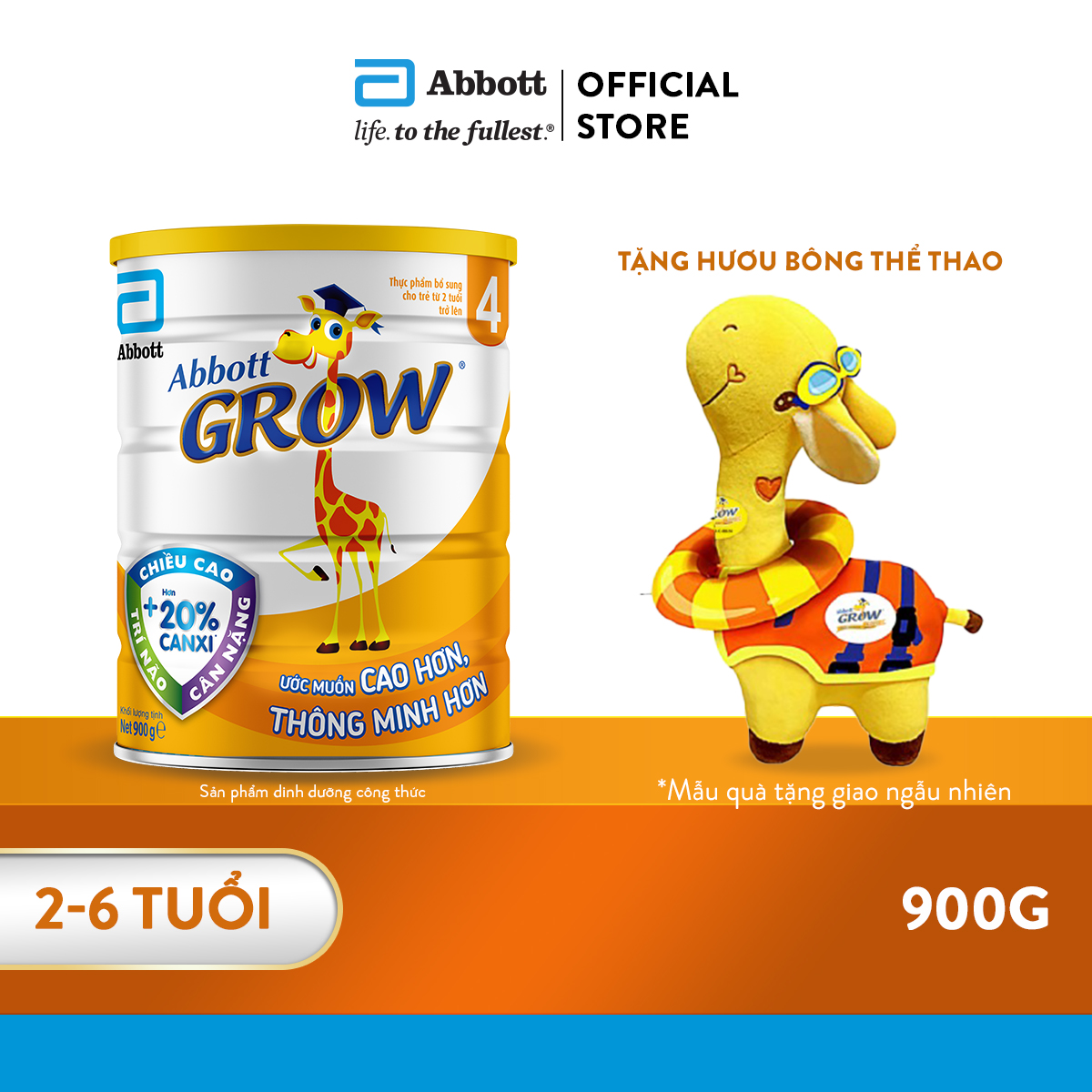 (New) Sữa bột Abbott Grow 4 900g (G- Power) 900g tặng Hươu bông thể thao (giao mẫu ngẫu nhiên)