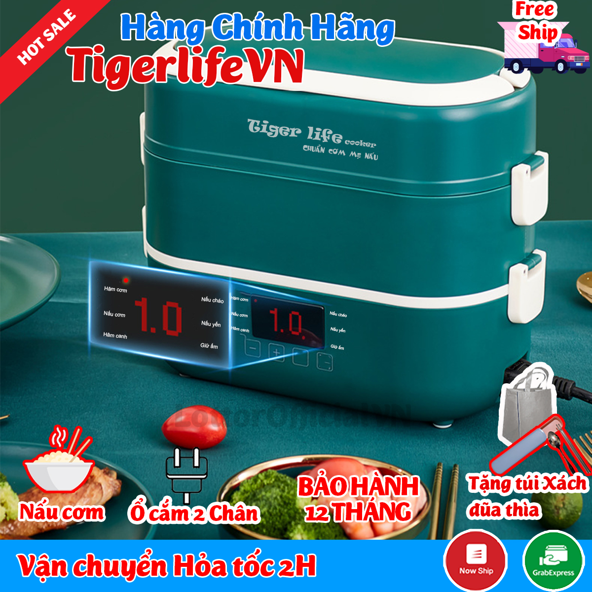 Hộp cơm cắm điện, Hâm nóng và nấu đồ ăn Tiger Life Vietnam model mới 2 bát sư- 4 bát sứ Bh 12 tháng Tặng full đồ