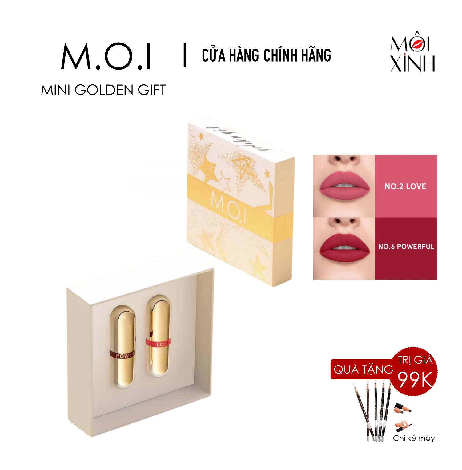 Son thỏi lì - set 2 son thỏi mini golden gift son hồ ngọc hà moi cosmetics chính hãng