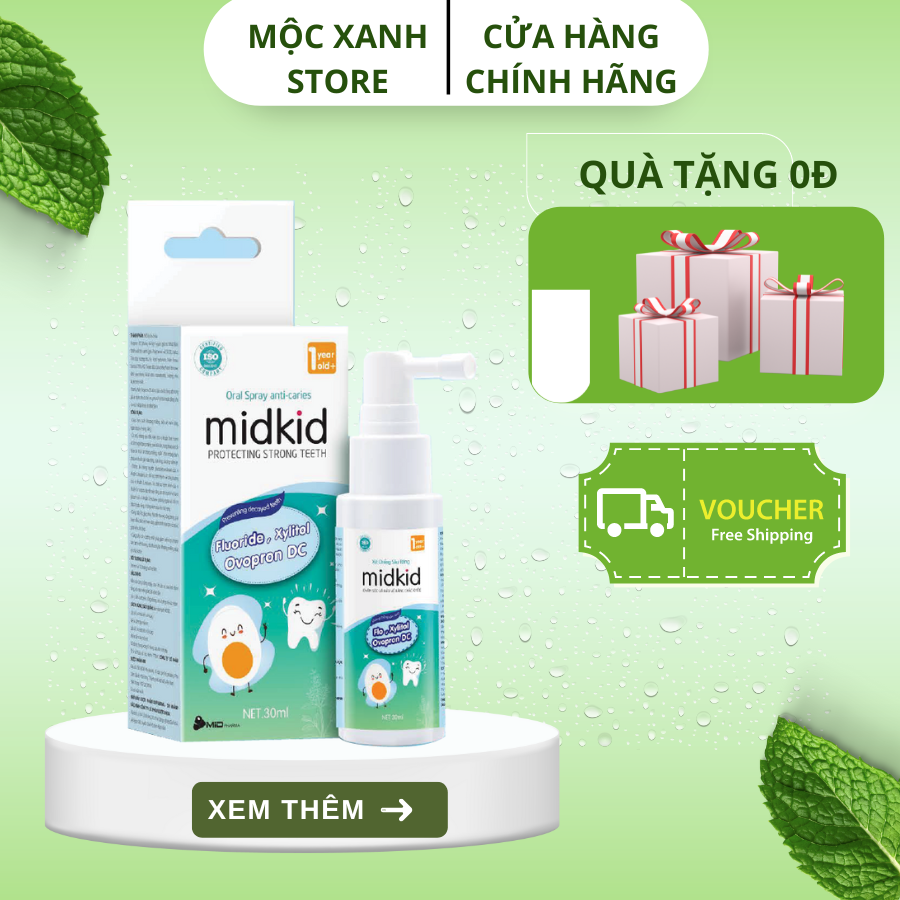 Xịt Chống Sâu Răng MidKid cho bé từ 1 tuổi giúp làm sạch và bảo vệ men răng, ngăn ngừa mảng bám ố vàng, hà mủn [FREE SHIP]
