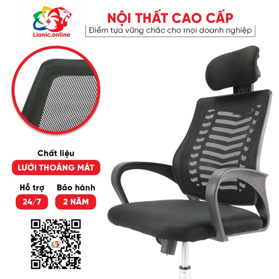 Ghế văn phòng lưng xương cá tựa đầu, chân xoay, lưng lưới thoáng mát GHE_VP410