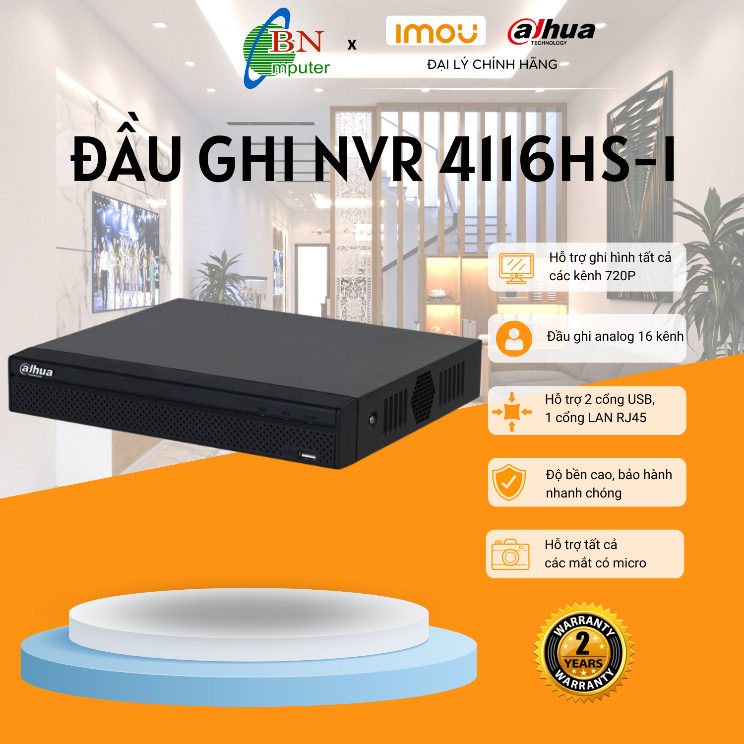 Đầu ghi hình camera 16 Kênh 5IN1 Dahua XVR 4116HS-I, tem DSS đầu ghi hình camera 16 kênh
