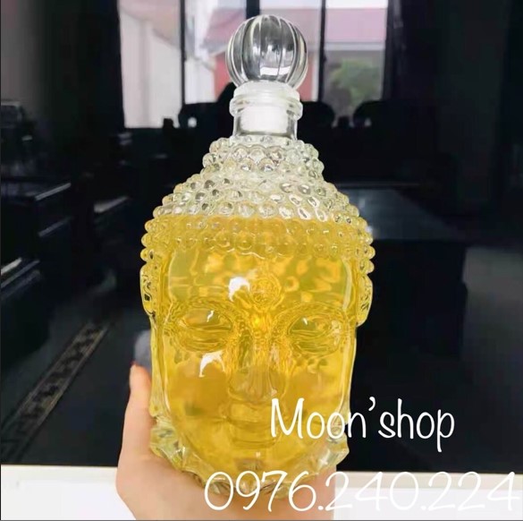 Bình đựng rượu thuỷ tinh cao cấp mẫu đầu phật - moon shop thuỷ tinh