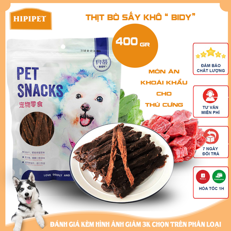 Thức ăn cho chó Bidy Pet Snack thịt bò sấy khô ,thức ăn thưởng cho chó tăng cường dưỡng chất -400g