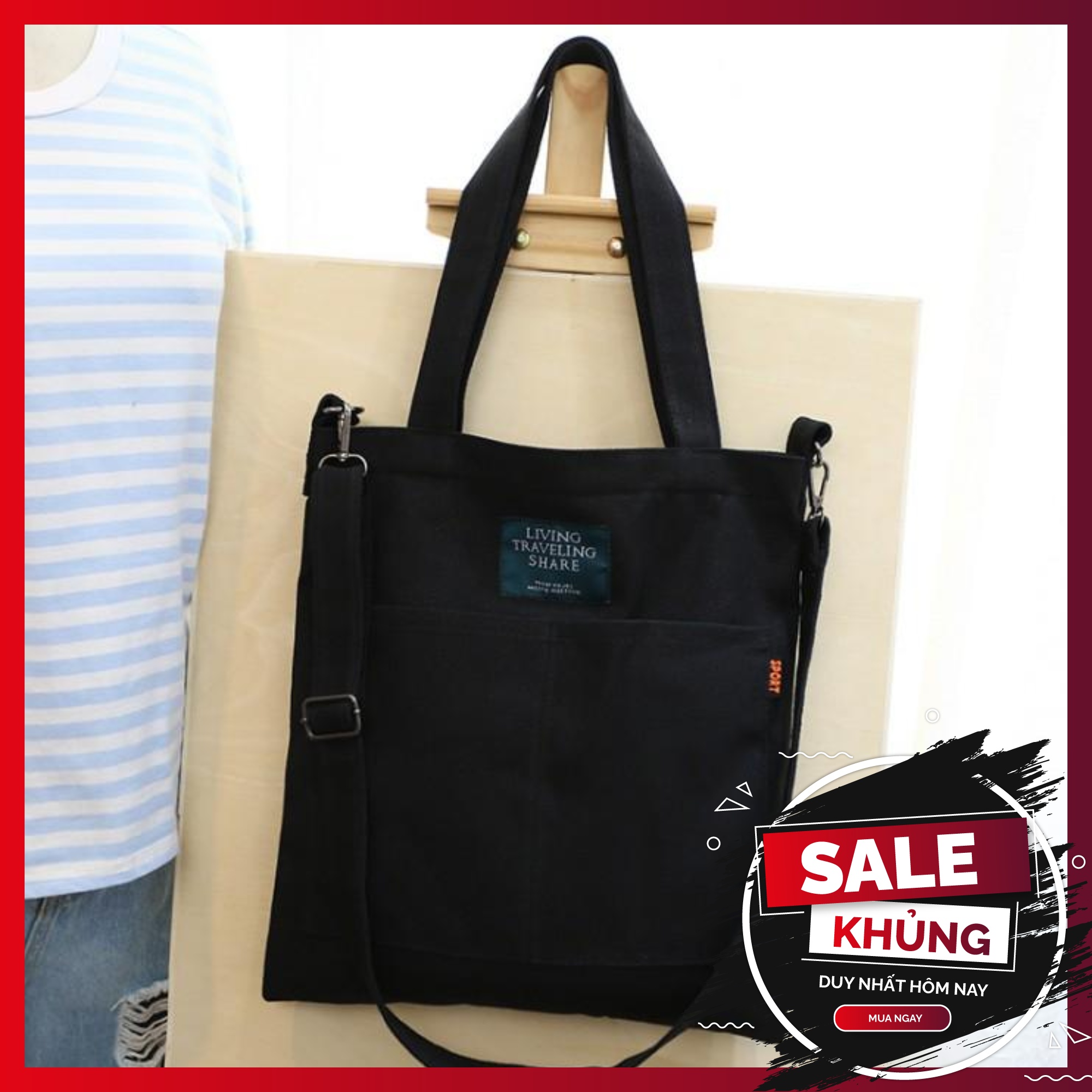 Freeship 10k đơn từ 59k_ túi vải tote nữ living đeo chéo - đeo vai trơn nhiều ngăn