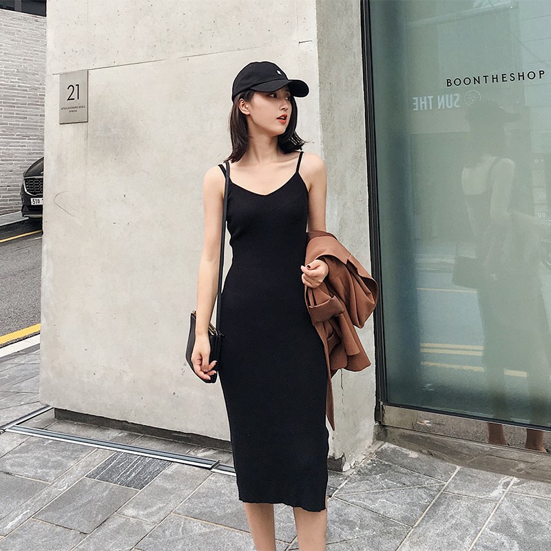 Váy đầm body 2 dây xẻ tà thời trang XINSO cao cấp chất thun gân dày dặn co giãn tốt không bai xù