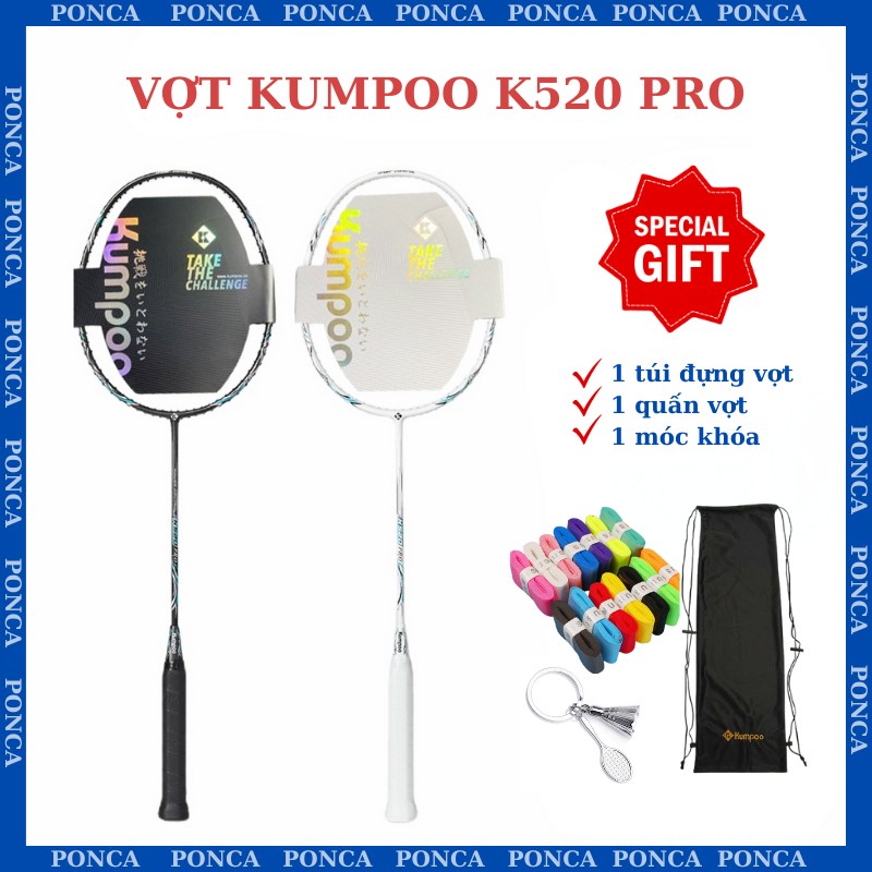 Vợt Cầu Lông Kumpoo K520pro Chính Hãng Khung Carbon 82g 4U/G5 Công Thủ Toàn Diện Cho Mọi Người Chơi V01
