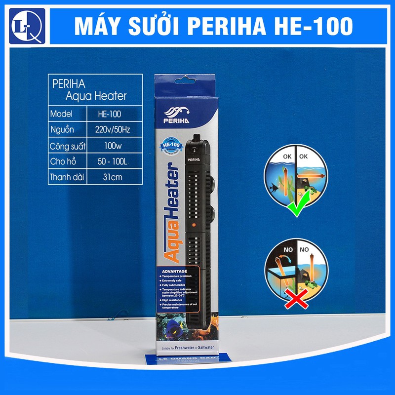 Sưởi bể cá Periha 100W vỏ bọc nhựa chống bỏng cho cá - HE-100