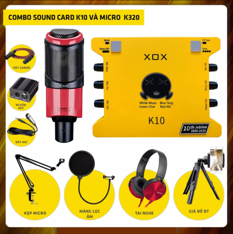 [ SIÊU PHẨM ] Combo Thu Âm, Livetream Soundcard XOX K10 ( 10th jubilee ) + Micro Thu Âm Takstar PC- K320 - Hỗ Trợ Hát Livestream, Thu Âm, Làm Idol Tiktok Bigo... Đầy Đủ Chức Năng Điều Chỉnh Âm Lượng Micro, Âm Lượng Giọng Hát, Tiếng Bass,