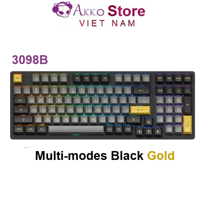 Bàn phím cơ AKKO 3098B Multi-modes Black Gold (Bluetooth 5.0 / Wireless 2.4Ghz / Hotswap / AKKO CS)