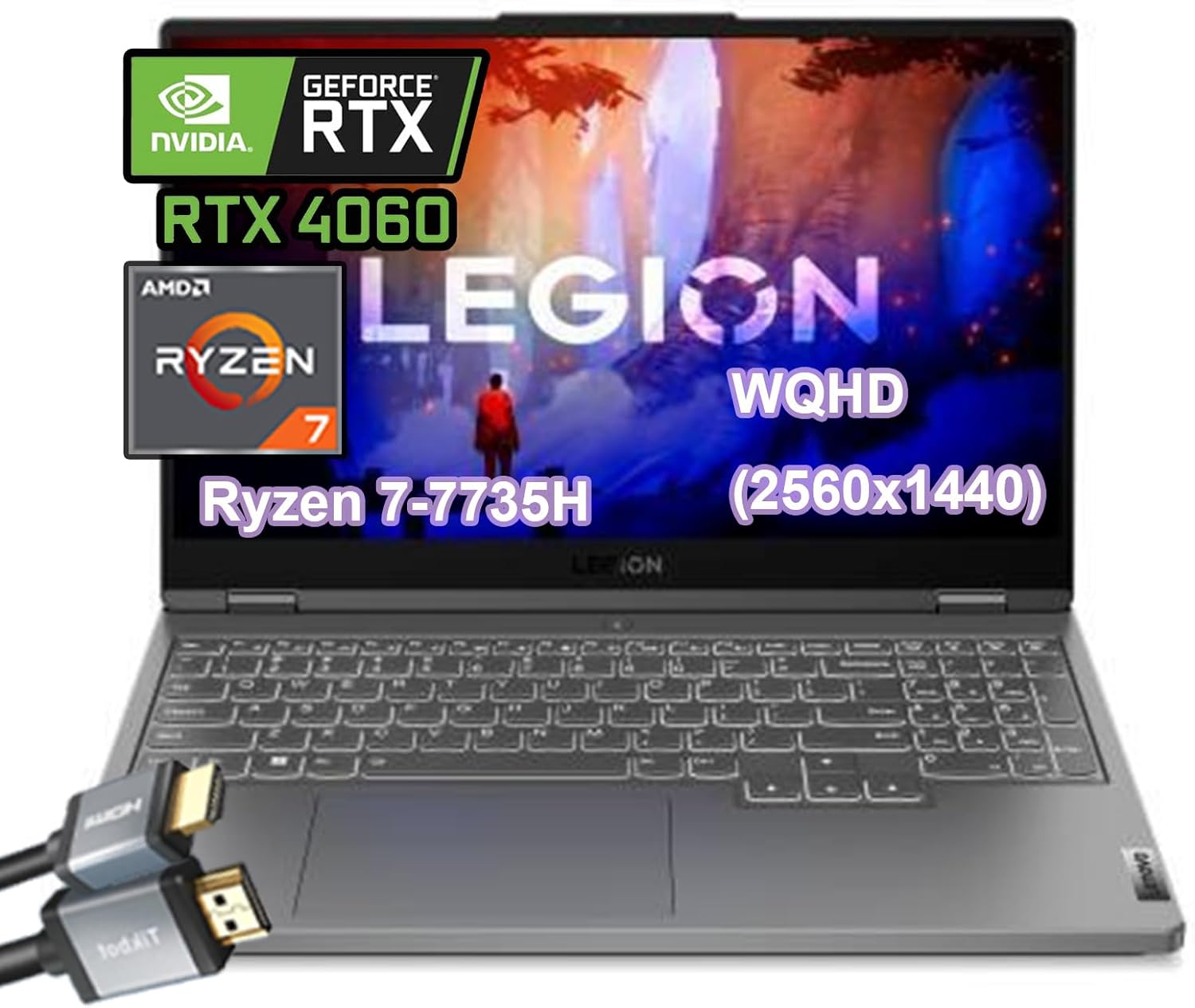 Lenovo Legion 5 Gaming Laptop, 15.6" 165Hz WQHD(2560x1440), Ryzen 7-7735H, NVIDIA GeForce RTX 4060(140W), 64GB RAM, 1TB PCIe SSD, Window 11 Home, Backlit Keyboard, with HDMI