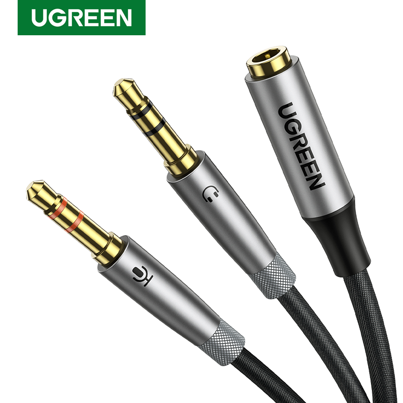 UGREEN 20cm Splitter Headphone for Computer 3.5mm Female to 2 Male 3.5mm Mic Audio Y Splitter Cable Headset to PC Adapter